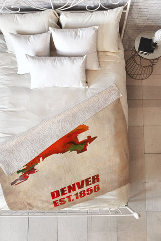 Naxart Denver Watercolor Map Fleece Throw Blanket