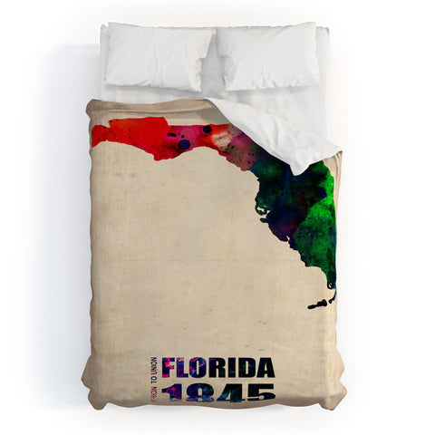 Naxart Florida Watercolor Map Duvet Cover