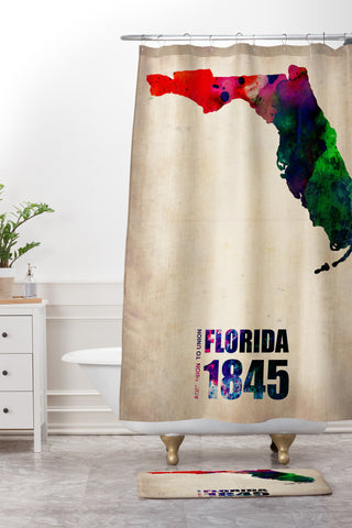 Naxart Florida Watercolor Map Shower Curtain And Mat