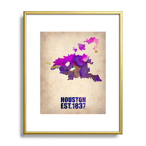 Naxart Houston Watercolor Map Metal Framed Art Print