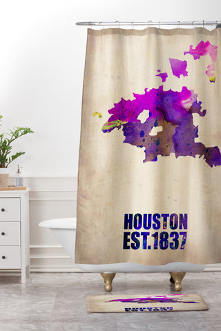 Naxart Houston Watercolor Map Shower Curtain And Mat