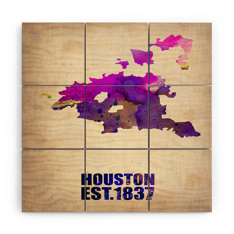 Naxart Houston Watercolor Map Wood Wall Mural