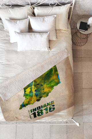 Naxart Indiana Watercolor Map Fleece Throw Blanket