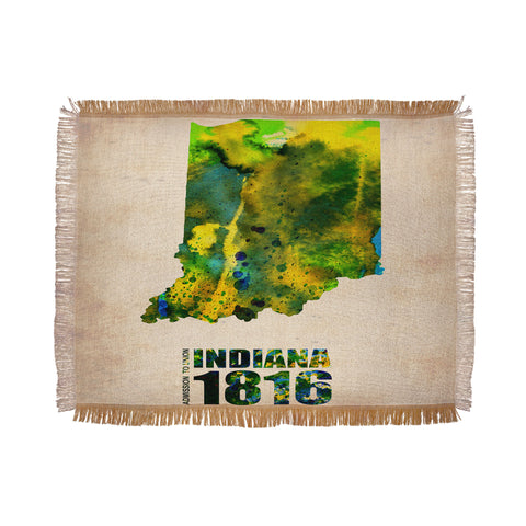 Naxart Indiana Watercolor Map Throw Blanket