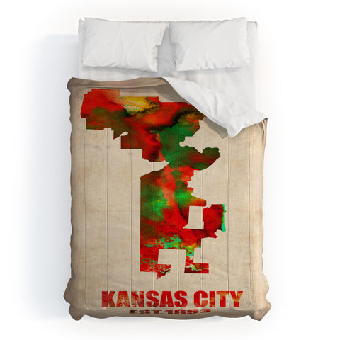 Naxart Kansas City Watercolor Map Comforter