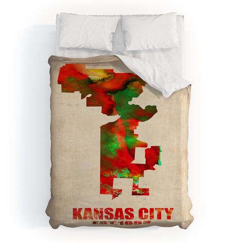 Naxart Kansas City Watercolor Map Duvet Cover