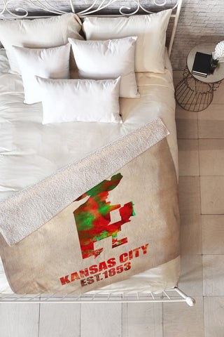 Naxart Kansas City Watercolor Map Fleece Throw Blanket
