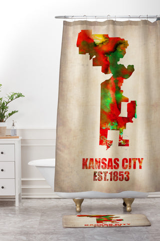 Naxart Kansas City Watercolor Map Shower Curtain And Mat