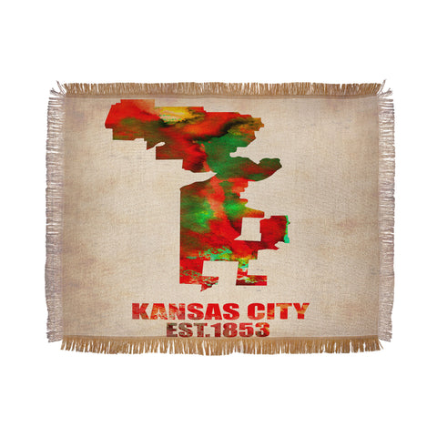 Naxart Kansas City Watercolor Map Throw Blanket