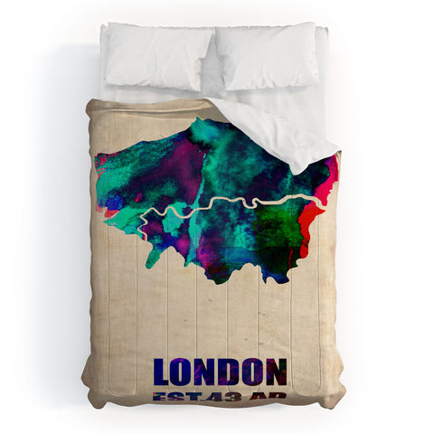 Naxart London Watercolor Map 2 Comforter