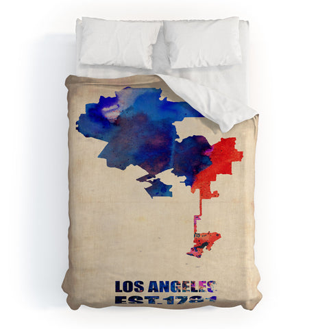 Naxart Los Angeles Watercolor Map 1 Duvet Cover