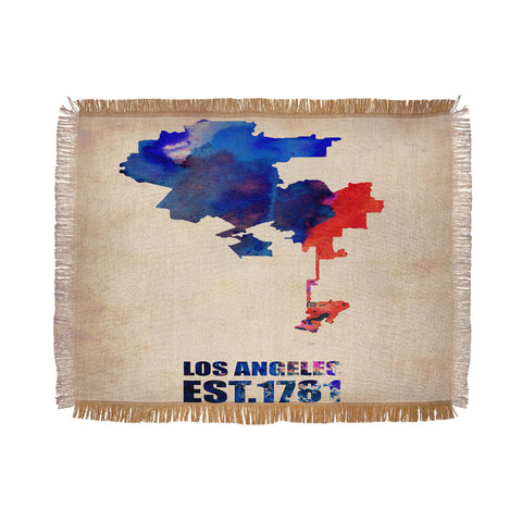Naxart Los Angeles Watercolor Map 1 Throw Blanket