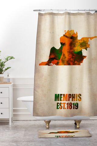 Naxart Memphis Watercolor Map Shower Curtain And Mat