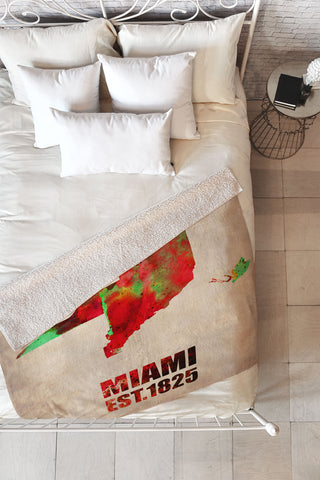 Naxart Miami Watercolor Map Fleece Throw Blanket