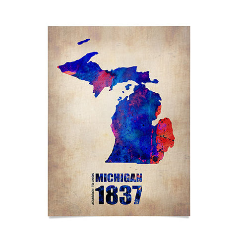 Naxart Michigan Watercolor Map Poster