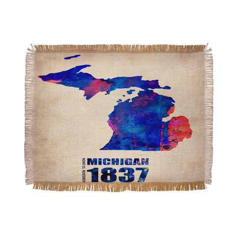 Naxart Michigan Watercolor Map Throw Blanket