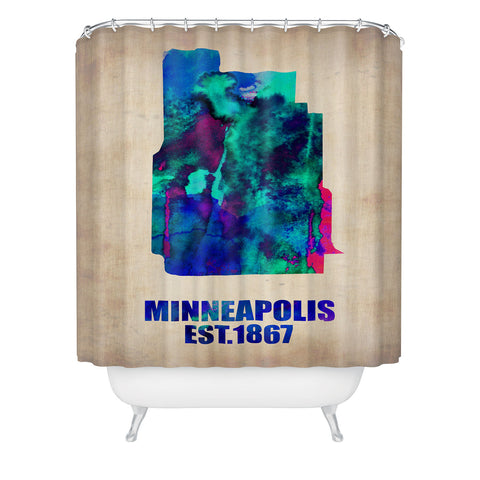Naxart Minneapolis Watercolor Map Shower Curtain