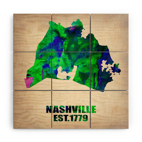 Naxart Nashville Watercolor Map Wood Wall Mural