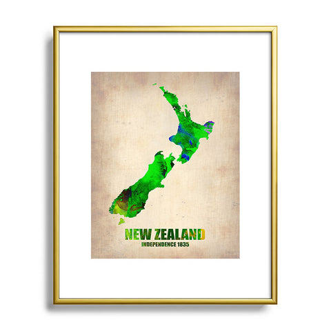 Naxart New Zealand Watercolor Map Metal Framed Art Print