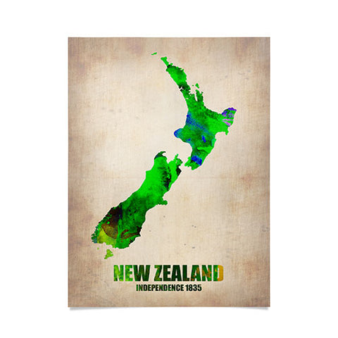 Naxart New Zealand Watercolor Map Poster