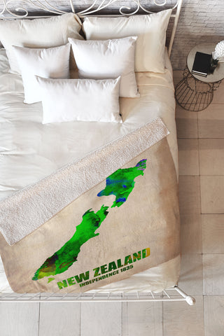 Naxart New Zealand Watercolor Map Fleece Throw Blanket