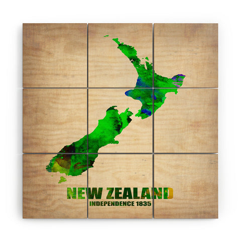 Naxart New Zealand Watercolor Map Wood Wall Mural