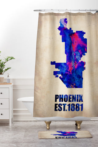 Naxart Phoenix Watercolor Map Shower Curtain And Mat