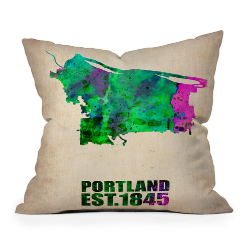Naxart Portland Watercolor Map Throw Pillow