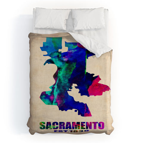 Naxart Sacramento Watercolor Map Duvet Cover