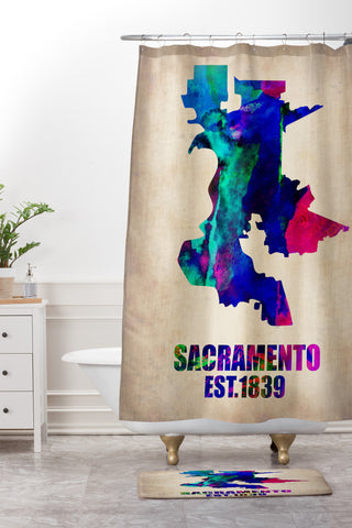 Naxart Sacramento Watercolor Map Shower Curtain And Mat