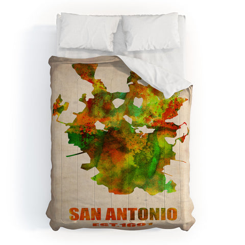 Naxart San Antonio Watercolor Map Comforter
