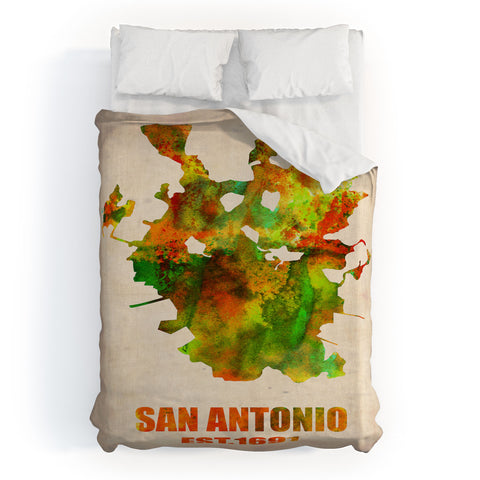 Naxart San Antonio Watercolor Map Duvet Cover