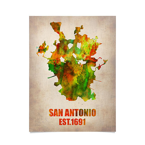 Naxart San Antonio Watercolor Map Poster