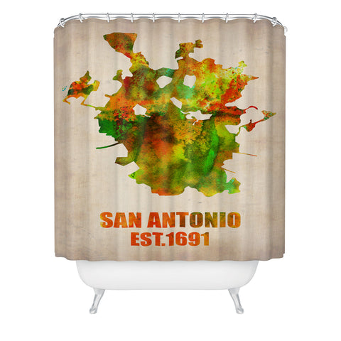 Naxart San Antonio Watercolor Map Shower Curtain