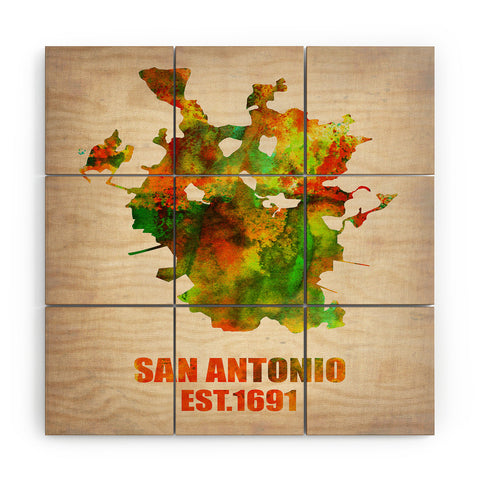 Naxart San Antonio Watercolor Map Wood Wall Mural