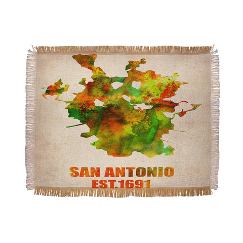 Naxart San Antonio Watercolor Map Throw Blanket