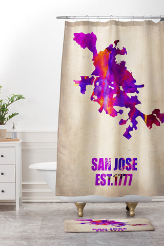 Naxart San Jose Watercolor Map Shower Curtain And Mat