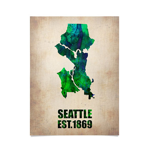 Naxart Seattle Watercolor Map Poster