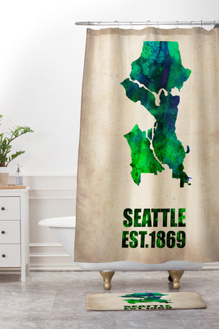 Naxart Seattle Watercolor Map Shower Curtain And Mat