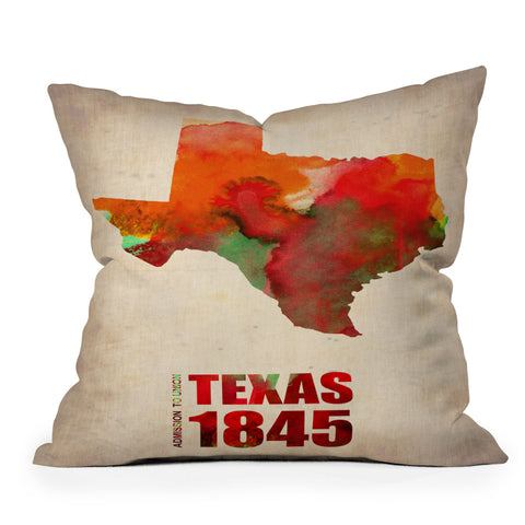 Naxart Texas Watercolor Map Throw Pillow