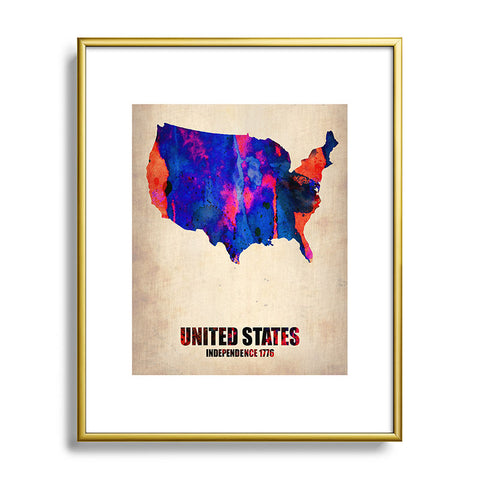 Naxart USA Watercolor Map 1 Metal Framed Art Print