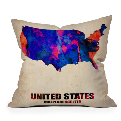 Naxart USA Watercolor Map 1 Throw Pillow