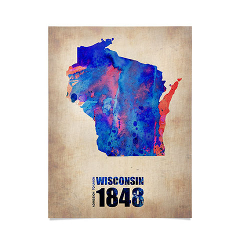 Naxart Wisconsin Watercolor Map Poster