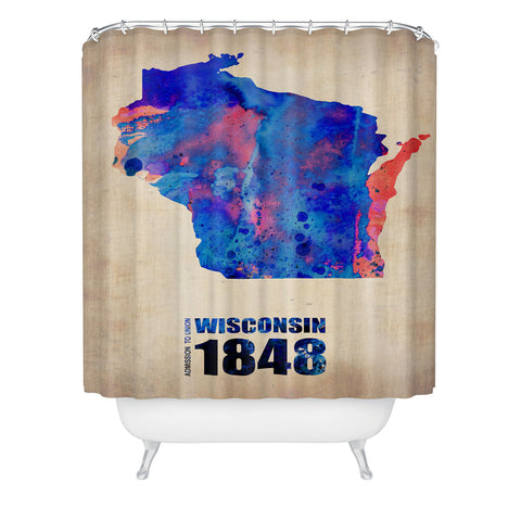 Naxart Wisconsin Watercolor Map Shower Curtain
