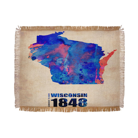 Naxart Wisconsin Watercolor Map Throw Blanket