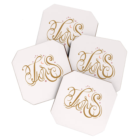 Nelvis Valenzuela Taurus Zodiac Script Lettering Coaster Set