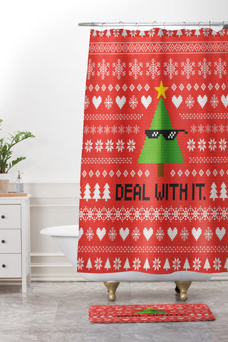 Nick Nelson DEAL WITH CHRISTMAS Shower Curtain And Mat