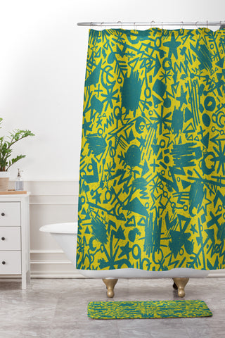 Nick Nelson Gold Synapses Shower Curtain And Mat