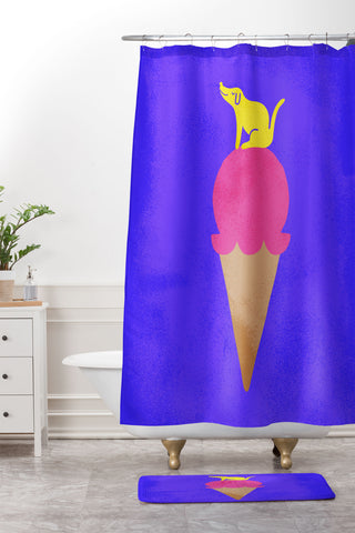 Nick Nelson Pup and Cone Shower Curtain And Mat