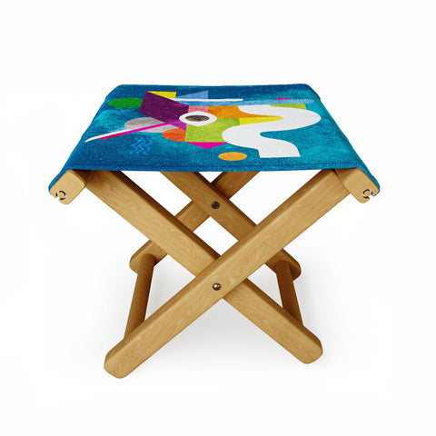 Nick Nelson Space Face Blue Folding Stool